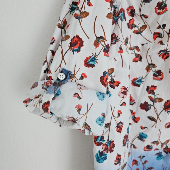 Lands End Womens 1X Floral Ombre Long Sleeve Cotton Button Down Shirt - Picture 6 of 16